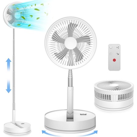 Ventilador de pie portátil con control remoto, ventiladores de pedestal plegables de 7.5 pulgadas, batería recargable de 7200