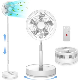 LBSTP Ventilador de pie Portatil Silencioso con Mando - 9'' Ventiladores Plegable USB 7200mAh Recargable Oscilante Ventilador de