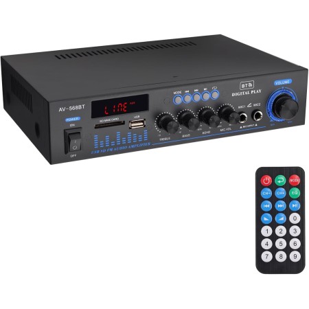 LiNKFOR Amplificador de Audio Bluetooth 5.0 Amplificador Estéreo de Audio 2.0 Canales 50W + 50W con 2 Entradas RCA Radio FM MP3