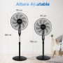 Aigostar Ventilador de Pie con 9 Aspas, Silencioso, 3 Velocidades, Oscilante 80º, Altura Ajustable de 105 a 120 cm, Ventilador