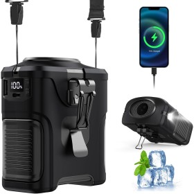 XTTANK Ventilador Camping Recargable 10000mAh, 5 Velocidades, Linterna, Funda de Silicona, Acero al Manganeso Clip, Portátil
