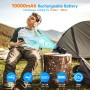 XTTANK Ventilador Camping Recargable 10000mAh, 5 Velocidades, Linterna, Funda de Silicona, Acero al Manganeso Clip, Portátil