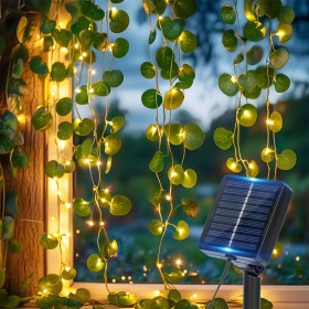 Aigostar Cadena de Luces LED Solares 3M+1 * 1M, 70 LEDs, Guirnaldas de Hiedra Artificial con Hojas, IP65 Impermeable, Blanco