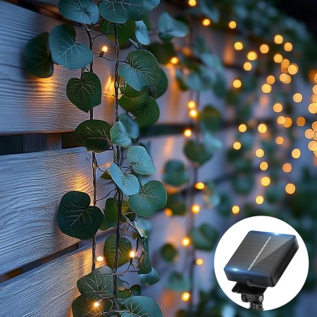Aigostar Cadena de Luces LED Solares 3M+1 * 1M, 70 LEDs, Guirnaldas de Hiedra Artificial con Hojas, IP65 Impermeable, Blanco