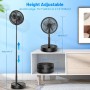 Oscilante Ventilador de Pie Portatil Silencioso con Remoto, 9" Plegable 7200mAh Bateria Recargable USB C Ventiladores, Altura