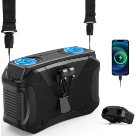 XTTANK Ventilador Camping de Cintura con Batería 20000mAh, Doble Ventilación, 5 Velocidades, Funda de Silicona, Acero al