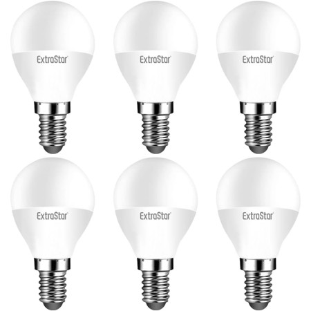 EXTRASTAR Bombillas LED 6W E14 G45, Luz Blanca Natural 4200K, Equivalente a 48W Bombilla Halógena, No Regulable, 6Pcs
