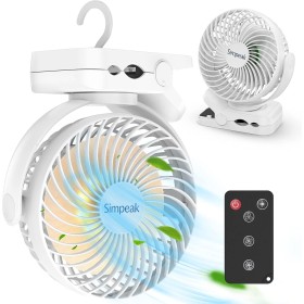 Simpeak Ventilador USB, Recargable 10000 mAh Potente Ventiladores Pequeño de Mesa Dura 70 Horas con LED 3 Velocidades silenciosa