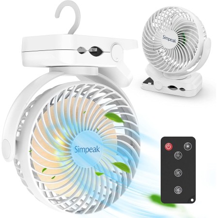Simpeak Ventilador USB, Recargable 10000 mAh Potente Ventiladores Pequeño de Mesa Dura 70 Horas con LED 3 Velocidades silenciosa