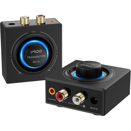 YMOO Transmisor y Receptor Audio Inalámbrico，2.4GHz, portée 200 Pieds, Latence 25ms, Audio HiFi 48kHz, Double entrée/Sortie