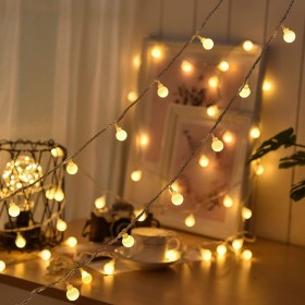 Guirnalda de luces LED impermeable para exteriores con pilas, 5 m, 50 bombillas LED blanco cálido. Iluminación de Navidad para
