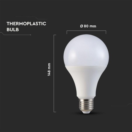 V-TAC Bombilla LED E27 - A80 - 20W (Equivalente a 150W) - 2452 Lumen - 4000K Blanco Neutro - Apertura del Haz de Luz 200° -