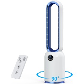 YAZEKY Ventilador de Torre sin Aspas, Ventilador Silencioso de 24 Velocidades, Temporizador 12H, Oscilación de 90°, Pantalla LED