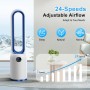 YAZEKY Ventilador de Torre sin Aspas, Ventilador Silencioso de 24 Velocidades, Temporizador 12H, Oscilación de 90°, Pantalla LED