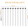 Jsdoin Luces de cortina, 3 x 3 m, 300 luces LED con 8 modos de control remoto, temporizador ajustable, brillo ajustable, cortina