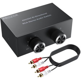 PROZOR Conmutador RCA de Audio Bidireccional de Canal de Sonido Estéreo 4X2/2X4 Estéreo L/R Interruptor de Audio 4(2)-IN-2(4)