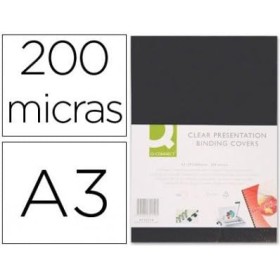 Q-Connect - Tapa de encuadernacion pvc din a3 opaca negra 200 mc (100 unidades)