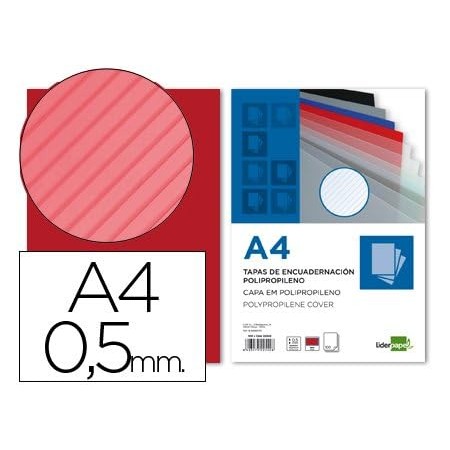 Tapa encuadernacion liderpapel polipropileno rayado a4 0.5mm rojo paquete de 100 unidades