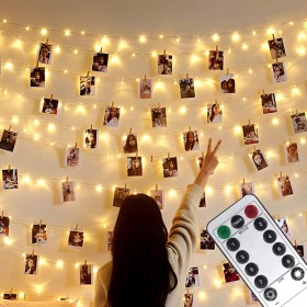 Microwear Cadena de luces con clip de fotos,fuente de alimentación USB actualizada de 100 LED de alambre de cobre de 10 m con