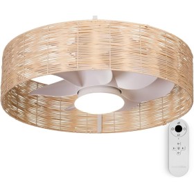 UNIVERSALBLUE Ventilador de Techo con Luz de Mimbre | Ventilador Moderno Aspas Ocultas | Motor DC Silencioso | 6 Velocidades y