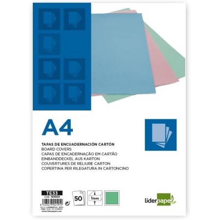 Tapa encuadernacion liderpapel carton a4 1 mm verde menta paquete de 50 unidades