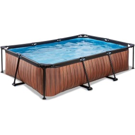 EXIT Toys Piscina de Madera, 300 x 200 x 65 cm, Rectangular, compacta con Bomba de Filtro de Cartuchos, fácil Acceso, Adecuada