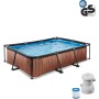 EXIT Toys Piscina de Madera, 300 x 200 x 65 cm, Rectangular, compacta con Bomba de Filtro de Cartuchos, fácil Acceso, Adecuada