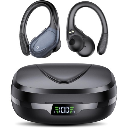 Auriculares Inalambricos, Auriculares Bluetooth 5.3 Deportivos con Gancho de la Oreja, 60H de Reproducción, Pantalla LED,