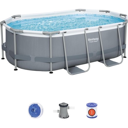BESTWAY 5614A - Piscina Desmontable Tubular Power Steel Oval 305x200x84 cm con Depuradora Cartucho 1.249 L/H