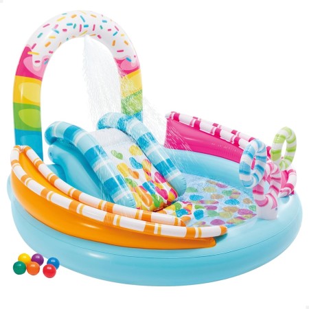 Intex Piscina Hinchable en Forma de Arco Iris. Incluye Bolas, Anillos hinchables, conexión a Manguera y tobogán. 297x193x135cm