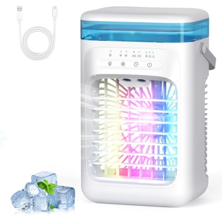 SWGOTA Aire Acondicionado Portatil Mini, 5 en 1 Enfriador de Aire Pequeño, Tanque de 1000m, 3 Velocidades, 2 Nebulización, 2-4H