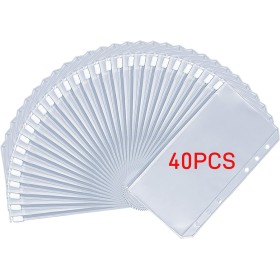 inodiref 40 PCS Bolsas de Carpeta de A6 6 Agujeros Carpeta A6 Anillas PVC Transparentes Impermeables Archivador A6 Anillas