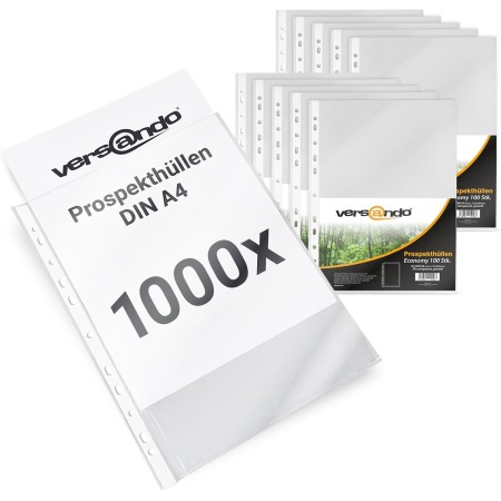 Versando PHA-4ECO100 - Fundas de plástico para documentos perforadas A4, 10 paquetes de 100 unidades (1000 unidades)