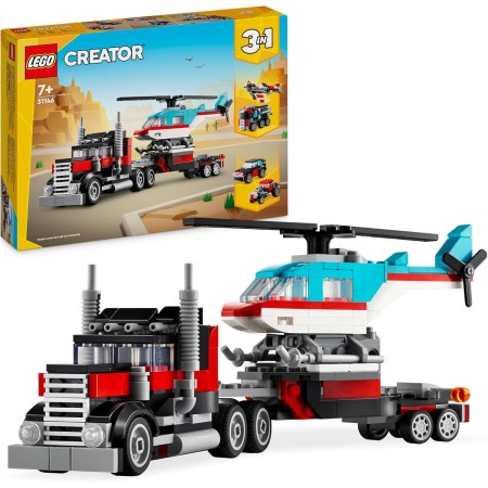 LEGO Creator 3 en 1 Camión Plataforma con Helicóptero Convertible en Vehículos de Juguete: Avión de Hélices, Bólido y Coche SUV,