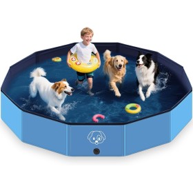 Lozzzyo Piscina Perros Grandes y Pequeños de PVC Antideslizante, Plegable y Portátil Piscina para Perros, Fácil de Limpiar Perro
