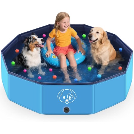 Lozzzyo Piscina Perros Grandes y Pequeños de PVC Antideslizante, Plegable y Portátil Piscina para Perros, Fácil de Limpiar Perro