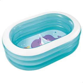 Intex Piscina Hinchable Infantil, 3 Anillos Azul Transparente, 163x107x46 cm, 230 litros, Vinilo Resistente, tapón de desagüe,