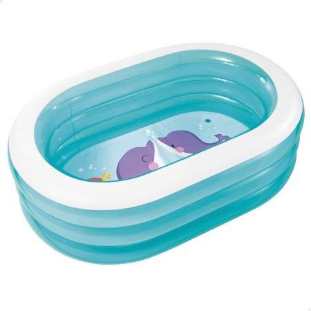 Intex Piscina Hinchable Infantil, 3 Anillos Azul Transparente, 163x107x46 cm, 230 litros, Vinilo Resistente, tapón de desagüe,