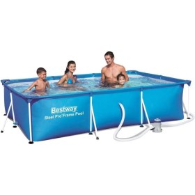 BESTWAY 56411 - Piscina Desmontable Tubular Infantil Deluxe Splash Frame Pool Azul 300x201x66 cm con Depuradora de cartucho de