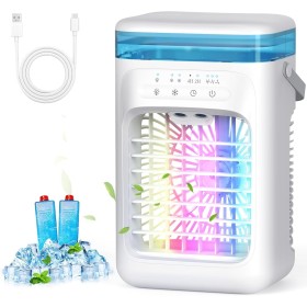 AIMIUVEI Mini Aire Acondicionado Portatil, 5 en 1 Enfriador de Aire, 1000m Tanque ventilador, 3 Velocidades, 2 Nebulización,