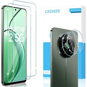 GEEMEE 2+2 Piezas Protector de Pantalla para Realme 12 5G/Realme 12x 5G, Cristal Templado y Protector de Lente de Cámara, 9H