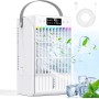 Aire Acondicionado Portatil,enfriador de aire con tanque de agua de 1700ml,4 vientos,2 Funciones de pulverización,7 LED de