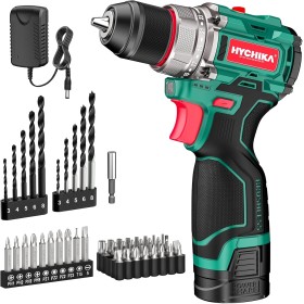 HYCHIKA Taladro atornillador batería, motor sin escobillas, 45Nm Máx, con 23+1 de par de giro, 2 velocidades, 1500mAh 53