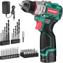 HYCHIKA Taladro atornillador batería, motor sin escobillas, 45Nm Máx, con 23+1 de par de giro, 2 velocidades, 1500mAh 53