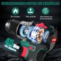 HYCHIKA Taladro atornillador batería, motor sin escobillas, 45Nm Máx, con 23+1 de par de giro, 2 velocidades, 1500mAh 53