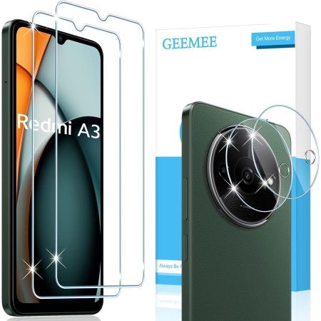 GEEMEE 2+2 Piezas Protector de Pantalla para Realme 12 5G/Realme 12x 5G, Cristal Templado y Protector de Lente de Cámara, 9H