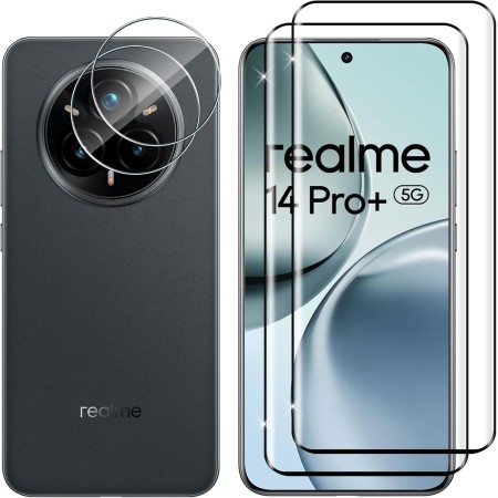 Lutree para Realme 14 Pro Plus Cristal Templado, 2+2 Piezas 3D Protector de Pantalla + Protector de Lente de Cámara, Dureza 9H
