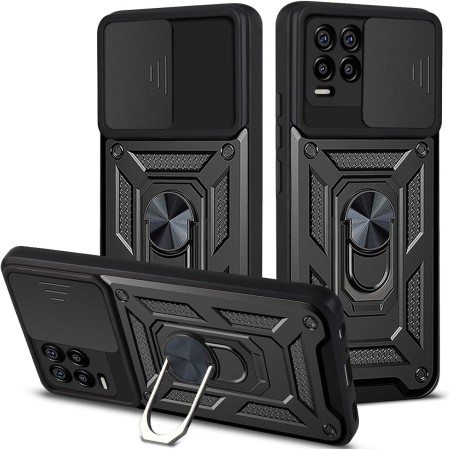HAOYE Funda para Realme 8 Pro | Realme 8 4G, Shockproof Carcasa con Giratorio Anillo Kickstand y Cubierta Deslizante de la