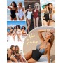 Vancavoo Mujer Traje de Baño de Una Pieza para Playa Cuello en V Bañador Natación Reductores Push Up Monokini Bañadores Cintura