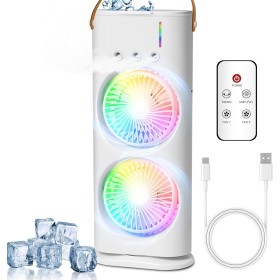 Anluomania Aire Acondicionado Portatil, Mini Enfriador de Aire, USB Mini Ventilador, 600ml Enfriador Evaporativo, 3 Velocidades,